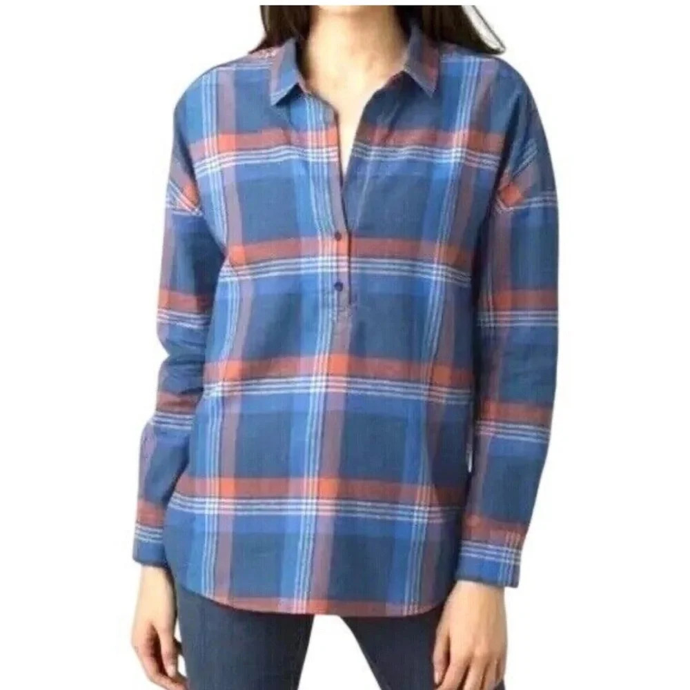 PrAna Dante Flannel Popover Top Plus 2X Cotton Hemp Shirt Hiking Gorpcore